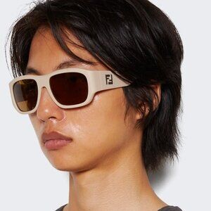 Fendi FE40117I Squared 56MM Matte Beige Light Brown Rectangular Sunglasses